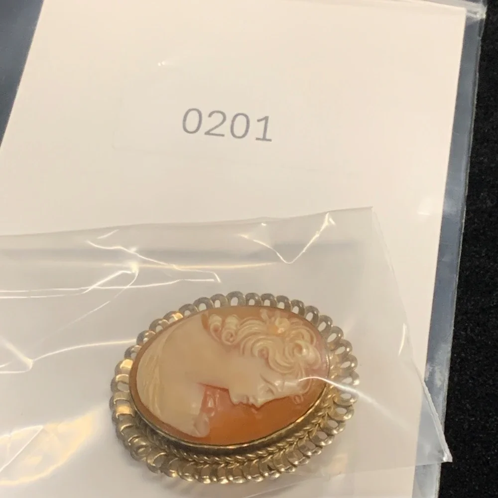 Van Dell Vintage 12K Gold Filled Hand Carved Shell Cameo Brooch Pendant Pin 0201